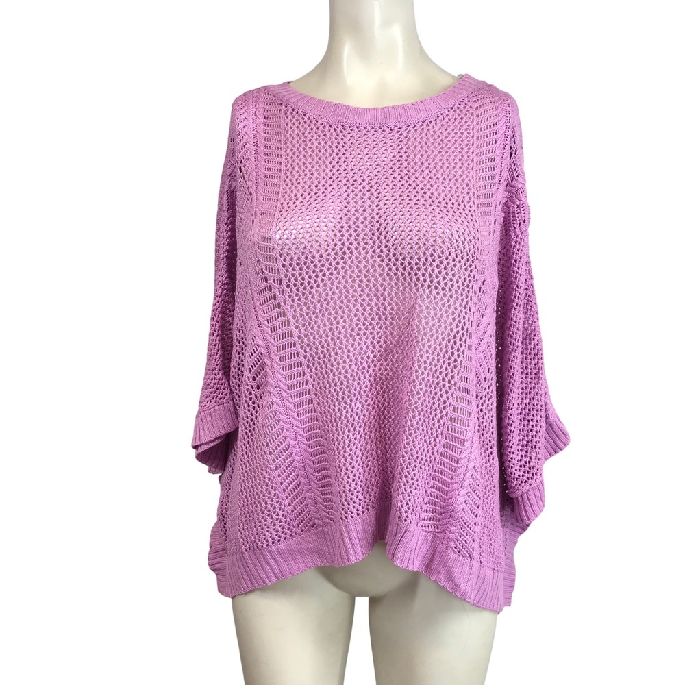 Staccato Womens Orchid Pink Open Knit Dolman Sleeve Pullover‎ Sweater Size M/L